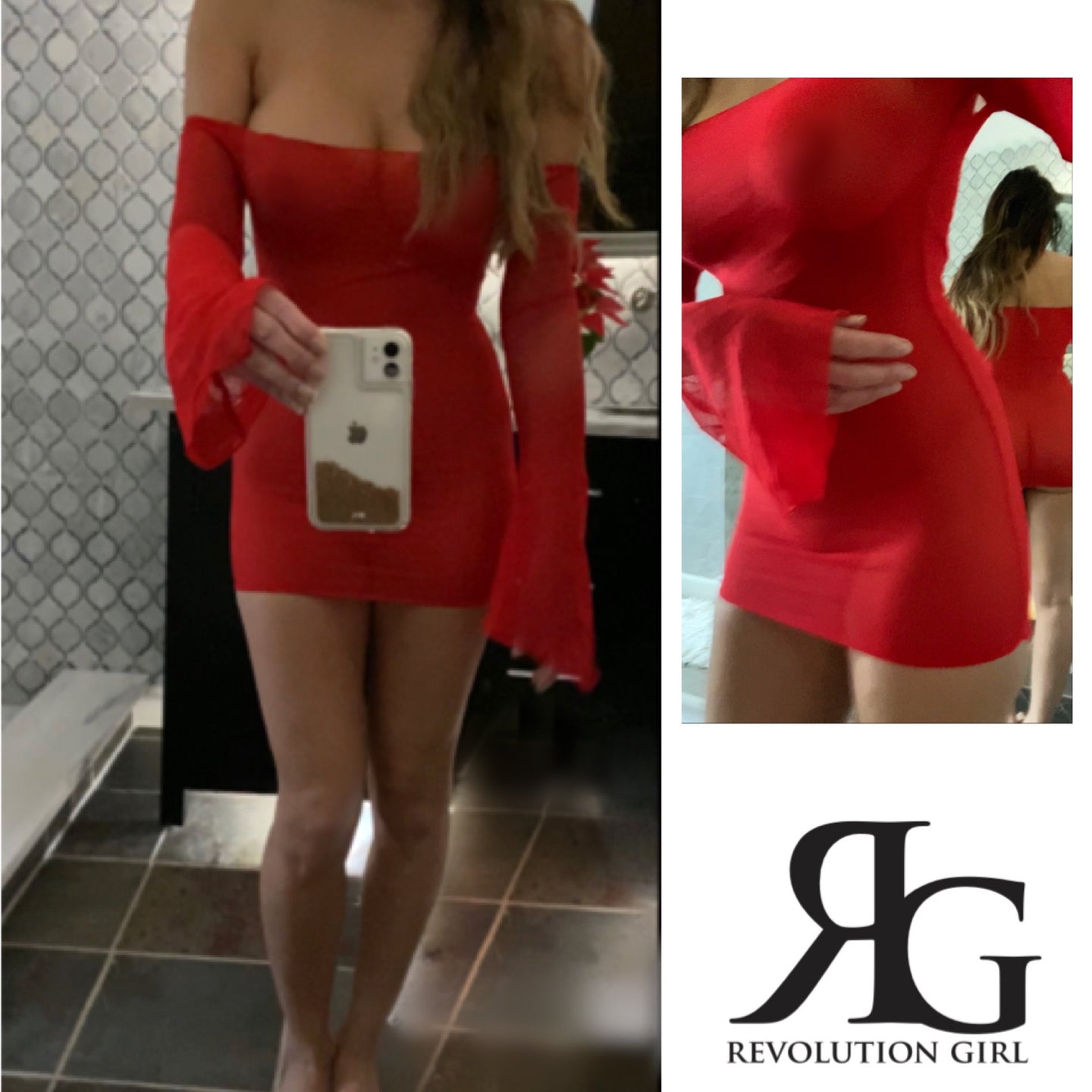 Red Off Shoulder Bell Sleeves Sheer Stretch Mesh Lingerie Mini Dress By Revolution Girl