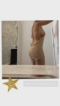 Load and play video in Gallery viewer, Sexy Gold Metallic Backless High Neck Chain Link Knit Mini Dress By Revolution Girl
