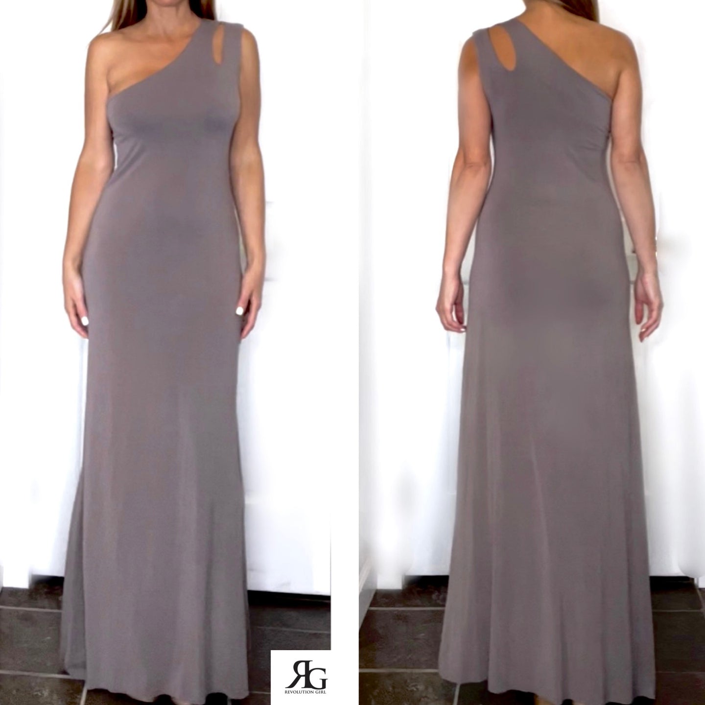 Taupe One Shoulder Soft Comfortable Long Maxi Dress by Revolution Girl ⭐️
