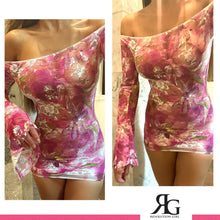 Load image into Gallery viewer, Pink Purple White and Green Bell Sleeve Mini Dress By Revolution Girl
