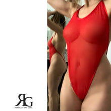 Load image into Gallery viewer, Womens Red Sheer Mesh See Through Backless One Piece Lingerie Thong Bodysuit By Revolution Girl ❤️
