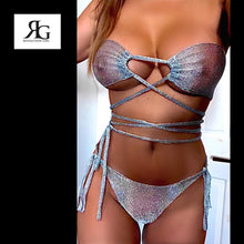 Load image into Gallery viewer, Sexy Silver Metallic Chain Link Knit 2 Piece 2Way Bikini Wrap By Revolution Girl 🤍
