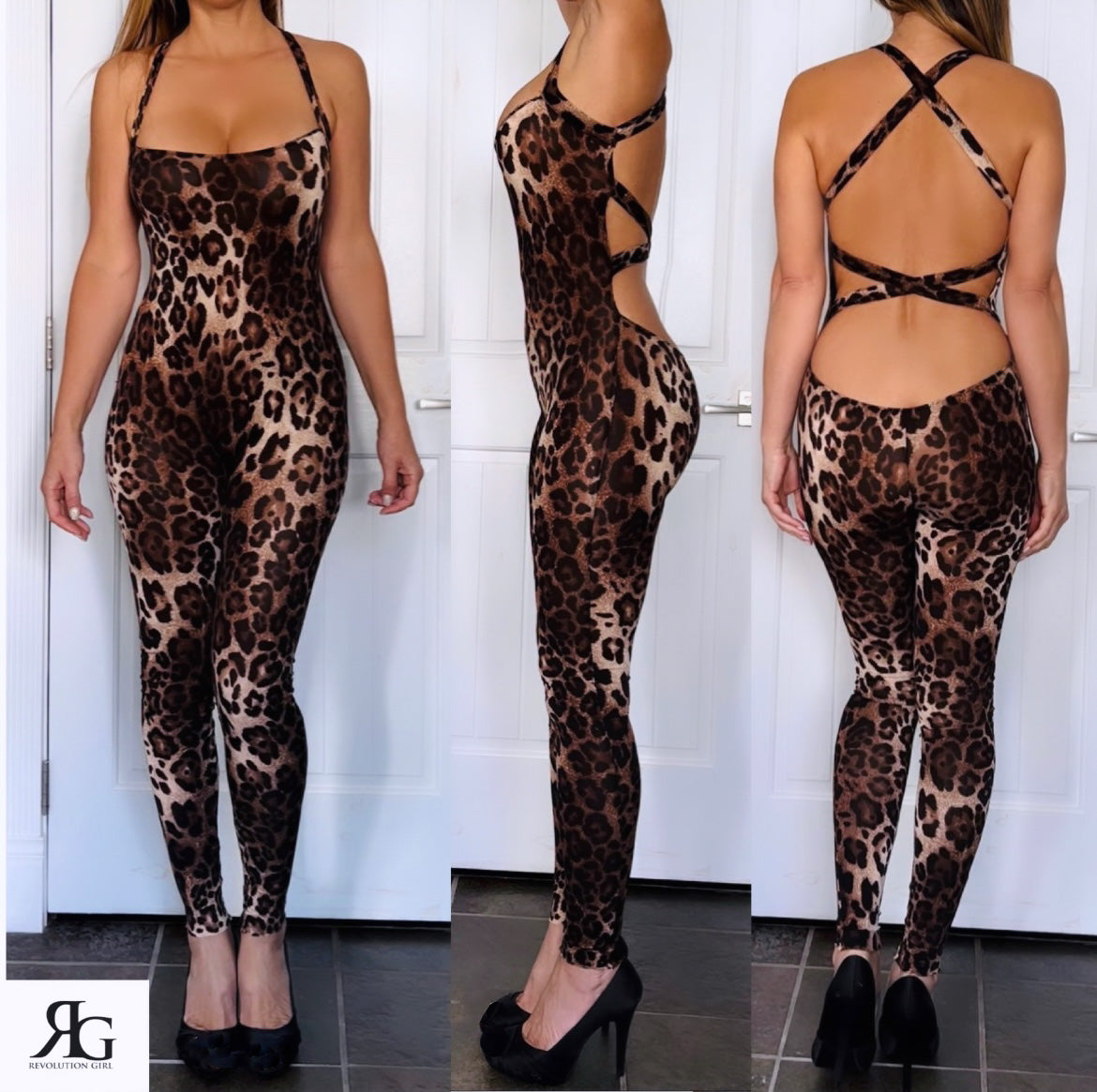 Sexy Leopard Print One Piece Crisscross Back Jumpsuit Catsuit by Revolution Girl ⭐️